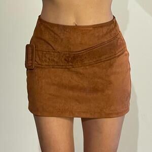 Brown Faux Suede Mini Skirt